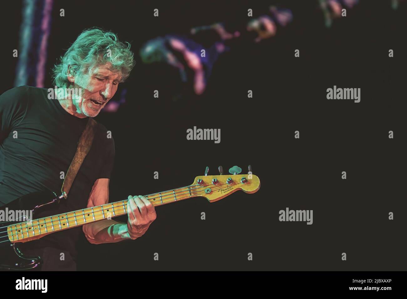 Roger Waters performs on stage during his tour 'Us + Them' at Circo Massimo in Rome. Stock Photo