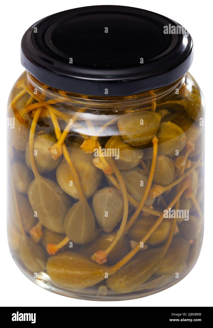 Vegetarian of canned capers in glass jar Stock Photo