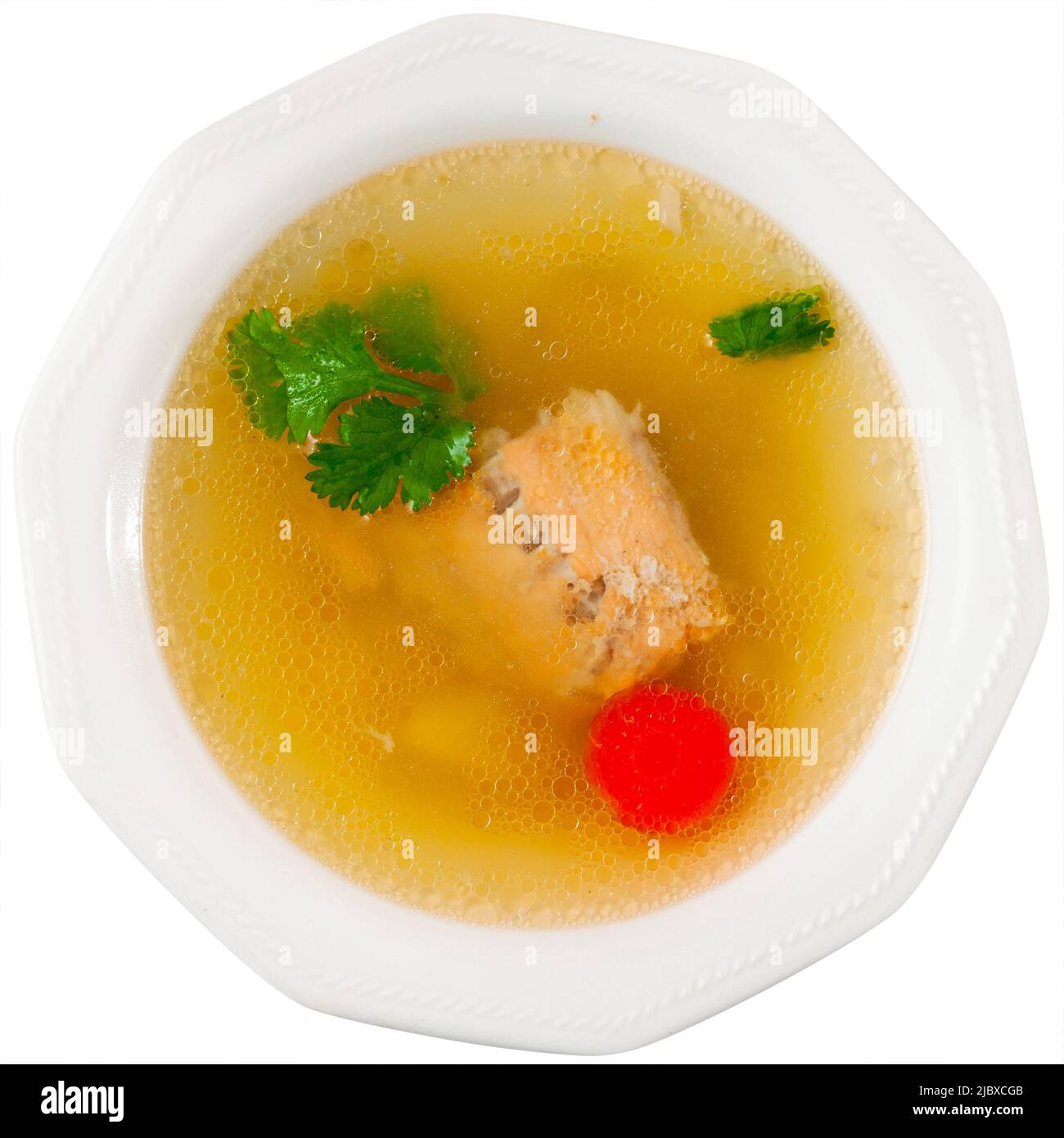 Portion of salmon offal soup Stock Photo