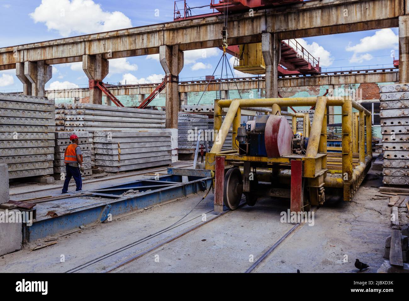 Reinforced concrete slabs production line Stock Photo