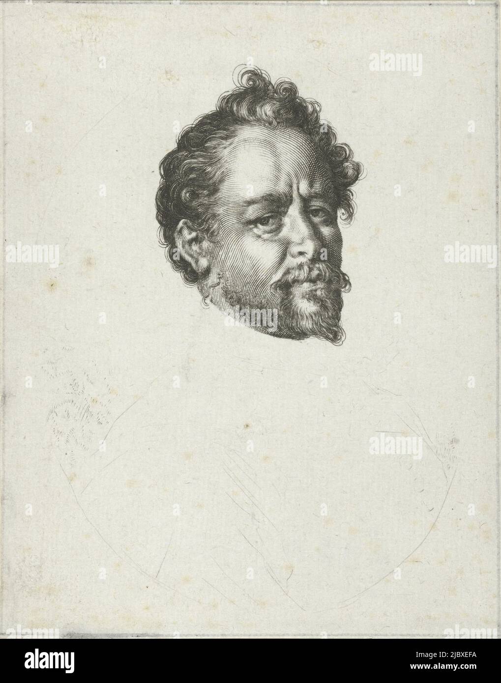 Portrait of painter and printmaker Bartholomeus Spranger, Portrait of Bartholomeus Spranger, print maker: Jan Harmensz. Muller, after: Hans von Aachen, Amsterdam, 1597, paper, engraving, drypoint, h 136 mm × w 107 mm Stock Photo