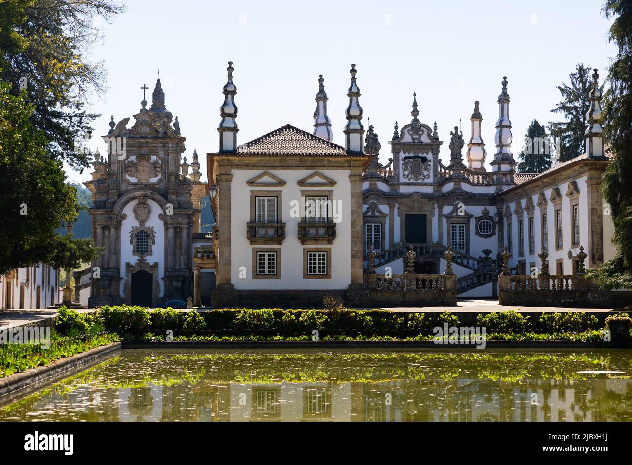 Medieval Baroque Mateus Palace with ornamental pond, Vila Real, Portugal Stock Photo