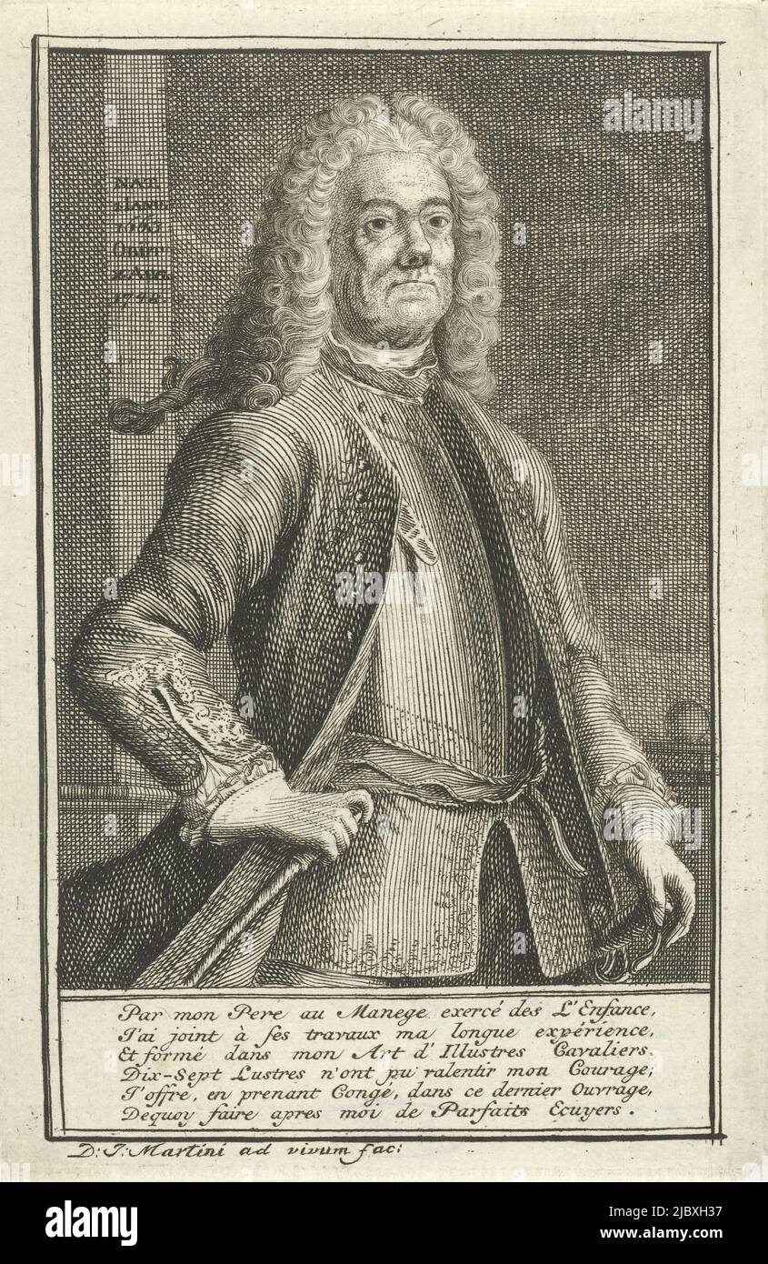 Portrait of Gaspar Saunier, print maker: David Johannes Martini, (mentioned on object), Leiden, 1744 - 1748, paper, engraving, h 144 mm × w 94 mm Stock Photo