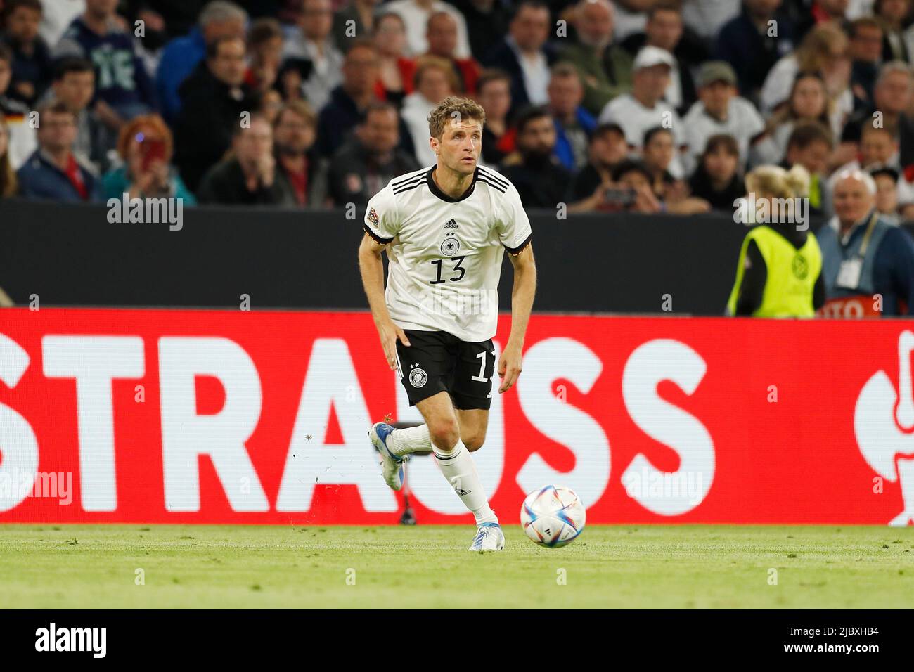 Munich, Germany. 7th June, 2022. Thomas Muller (GER) Football/Soccer : UEFA  Nations League group stage for final tournament Group A3 between Germany  1-1 England at the Allianz Arena in Munich, Germany .