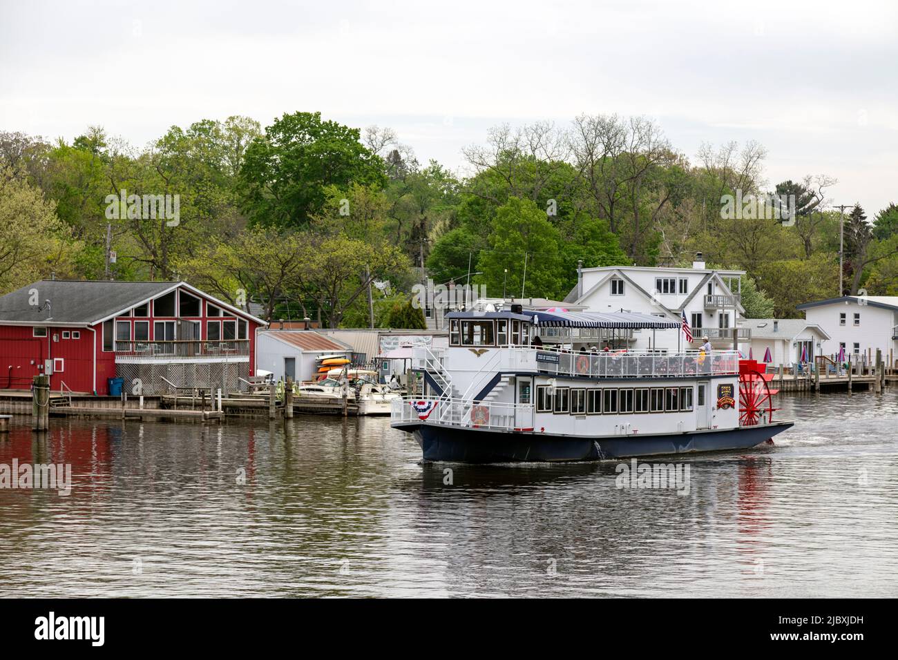 Paddle boat, Star of Saugatuck, cruising down Kalamazoo river, Michigan, USA, by James D Coppinger/Dembinsky Photo Assoc Stock Photo