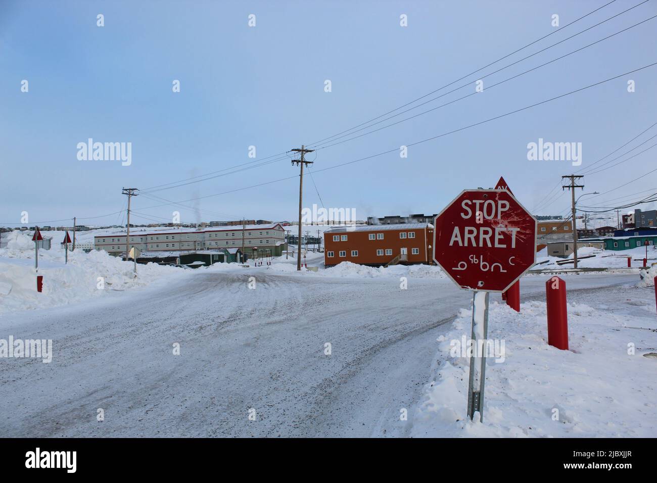 Stop, Arret sign in Iqaluit, Nunavut Canada Stock Photo