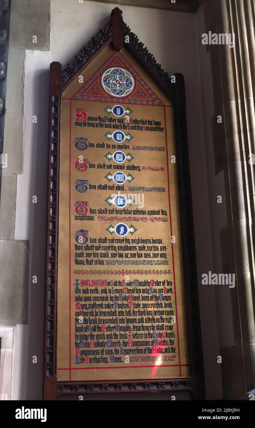 The 10 commandments list at St Oswald's Church, Golborne Rd, Winwick, Warrington, Cheshire,England, WA2 8SZ Stock Photo