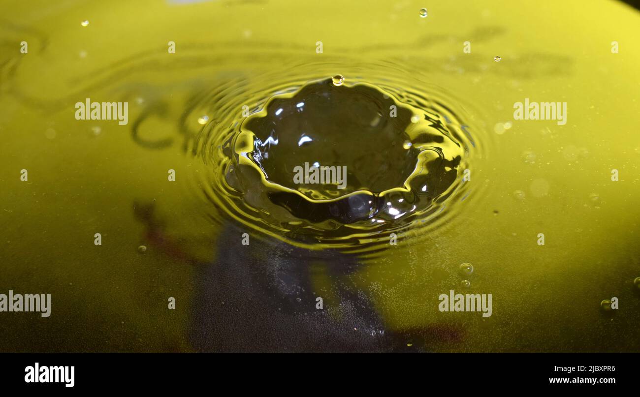 Water Drop Photography, close up with yellow background Stock Photo - Alamy