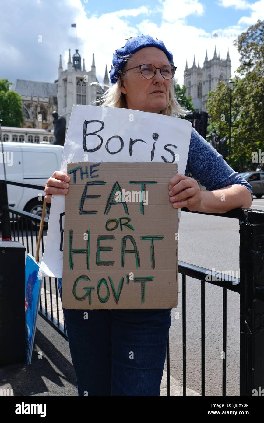 London, UK. Boris Johnson protesters demonstrate close to Parliament during Prime Minister's Question Time, the same week as his no-confidence vote. Stock Photo