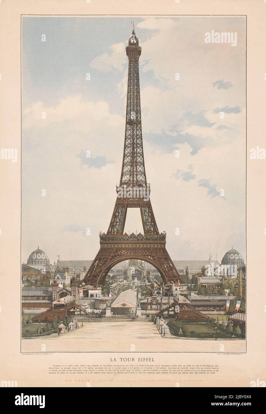 View of the Eiffel Tower La Tour Eiffel finished on 31 March 1889, at an  altitude of 300 metres (...), print maker: anonymous, printer: Lahure,  (mentioned on object), publisher: Valadon & Cie.