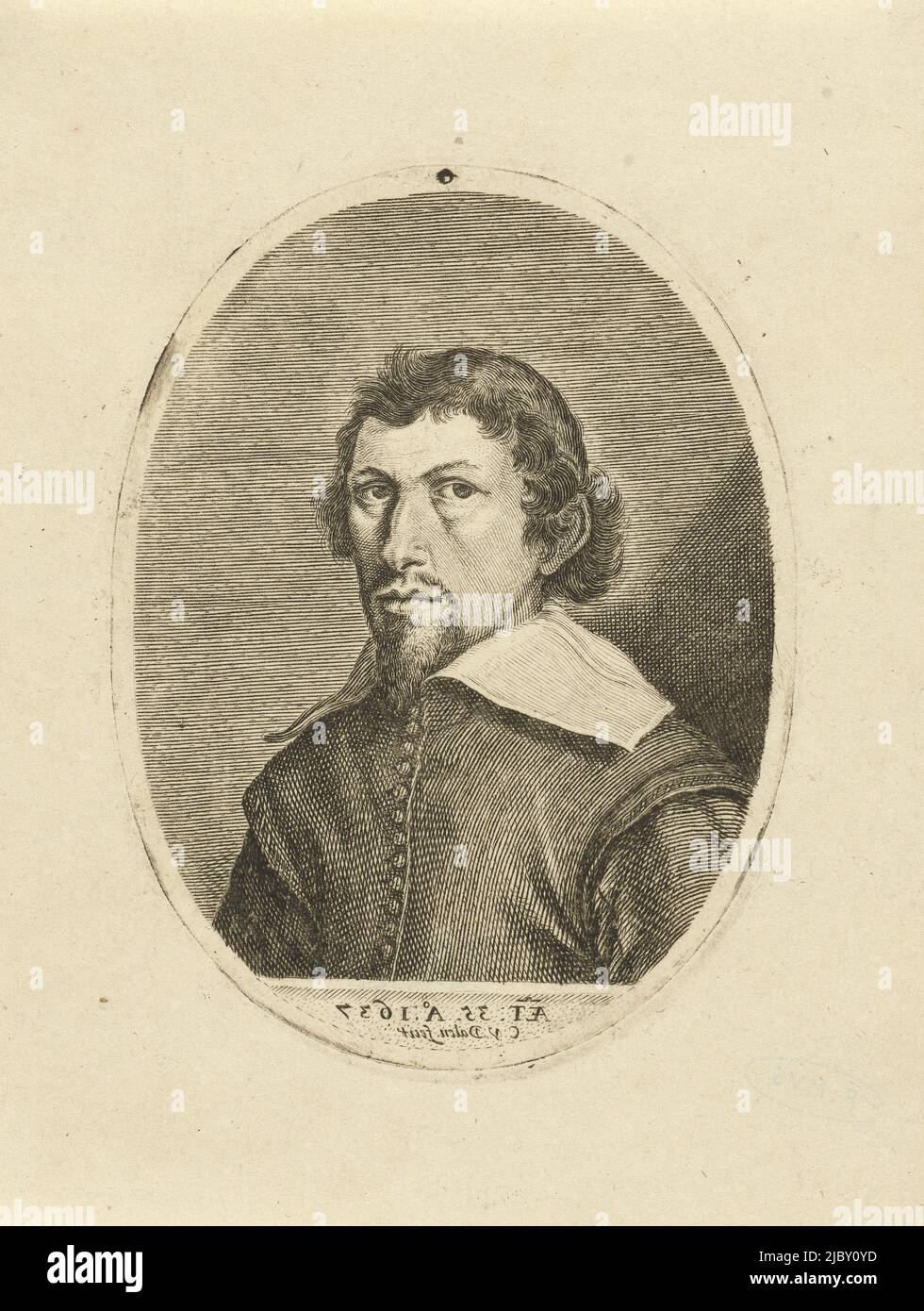 Self-Portrait at 35 years of age, print maker: Cornelis van Dalen (I), (mentioned on object), Cornelis van Dalen (I), Great Britain, 1637, paper, engraving, h 110 mm × w 84 mm Stock Photo