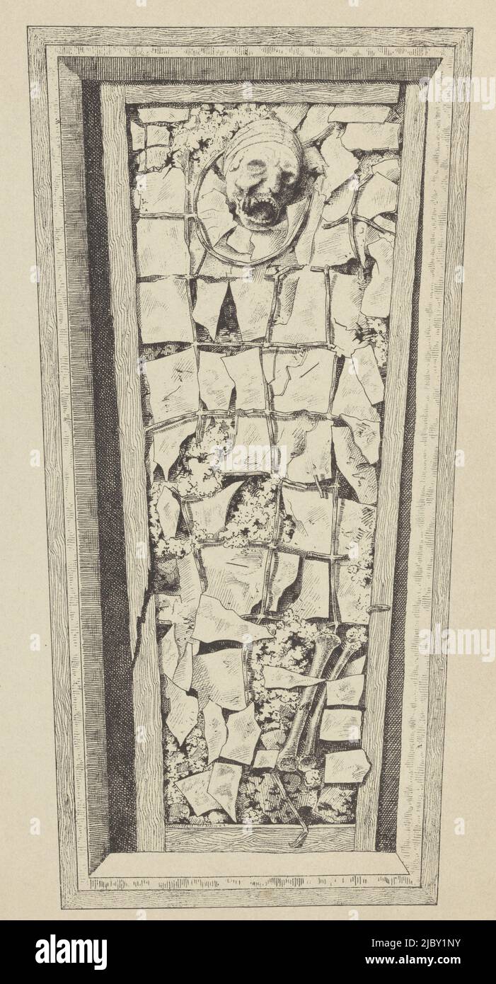 View of the corpse of Michiel de Ruyter, at the placement of the bones in the new coffin. Part of a group of four plates (possibly plate I) of the reburial of Michiel de Ruyter in a new coffin in the Nieuwe Kerk in Amsterdam on December 28, 1881., Mortal remains of Michiel de Ruyter, 1881., print maker: Wegner & Mottu, (mentioned on object), Amsterdam, 1881 - 1882, paper, photolithography, h 350 mm × w 245 mm Stock Photo