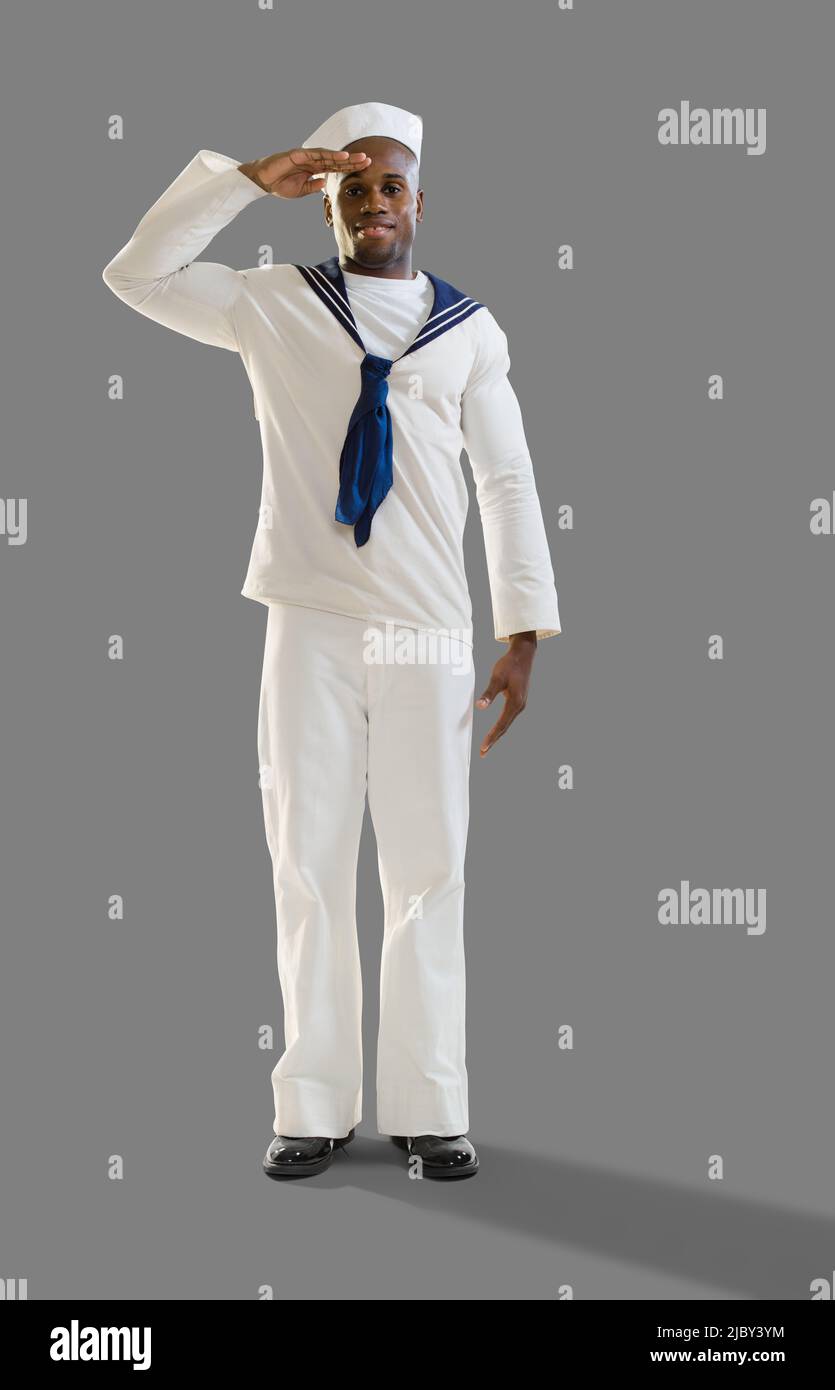 Portrait of a Black man dressed in a sailor Halloween costume looking ...