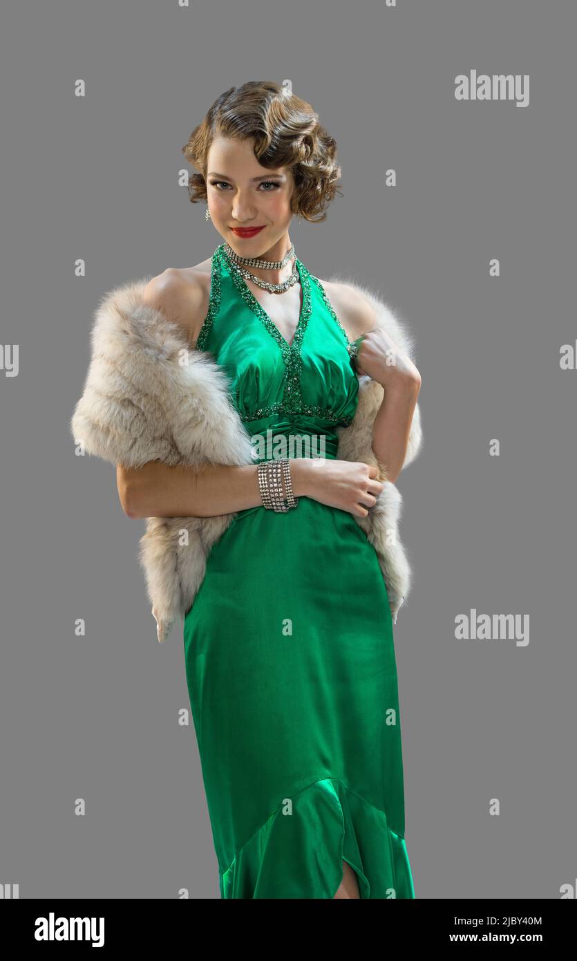 Portrait of a young woman dressed up in a green dress in fancy clothing for Halloween Stock Photo - Alamy Portrait of a young woman dressed up in a green dress in fancy clothing for Halloween Stock Photo - Alamy