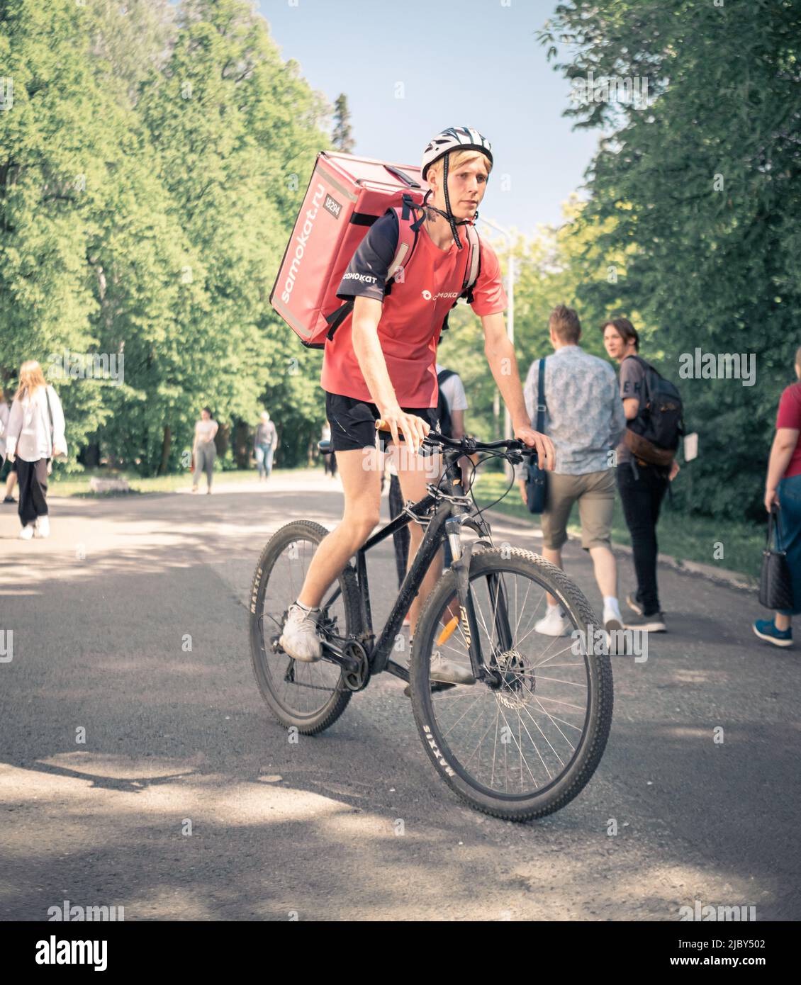 25th Of May 2022 Russia Tomsk Food Delivery Man On Bike Editorial 25th Of May 2022 Russia Tomsk Food Delivery Man On Bike Editorial