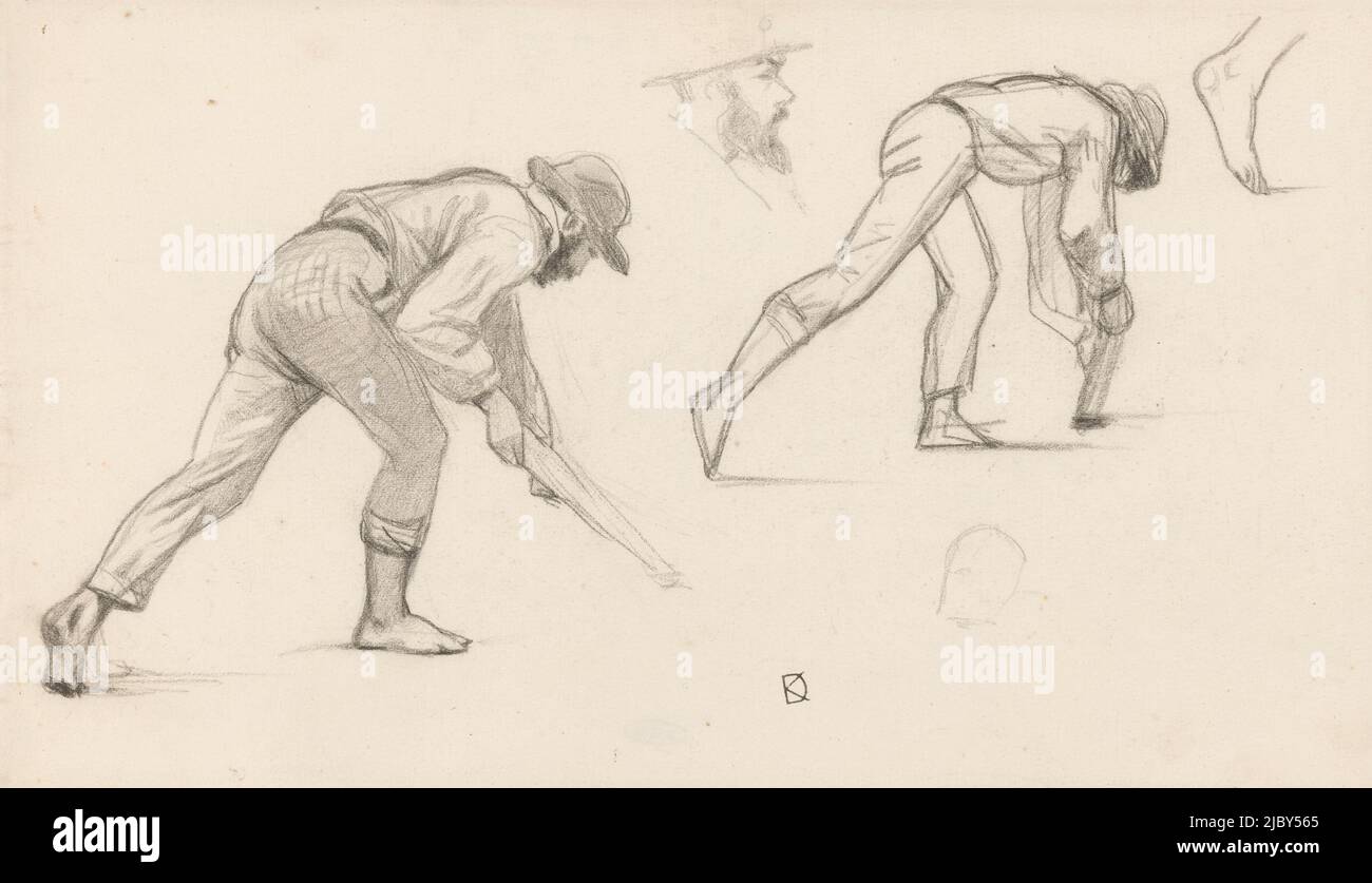Studies of a man stooping, Johan Daniël Koelman, 1841 - 1857, draughtsman: Johan Daniël Koelman, 1841 - 1857, paper, h 235 mm × w 406 mm Stock Photo