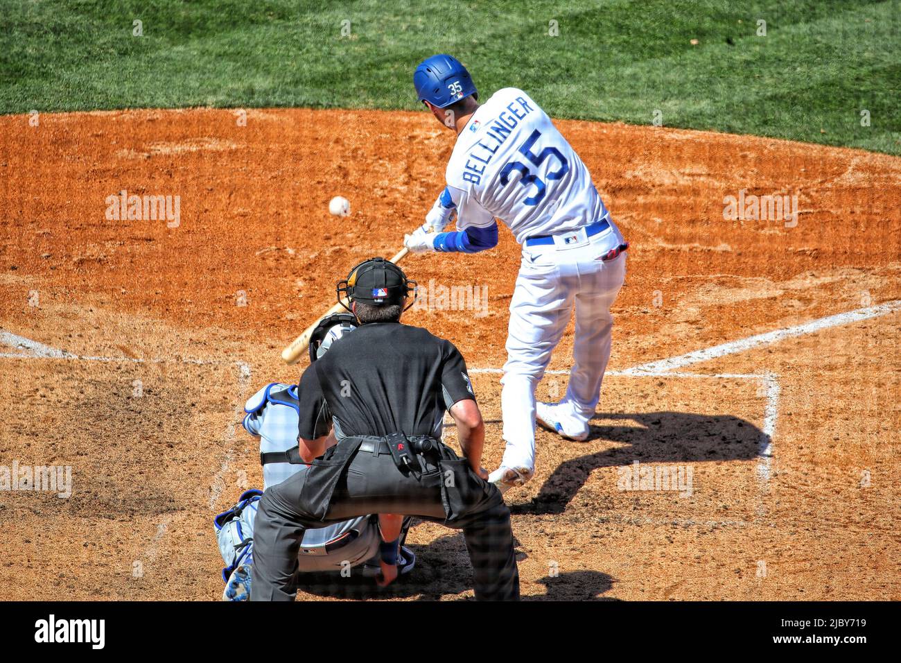 Los Angeles Dodgers center fielder Cody Bellinger (15) hits during a
