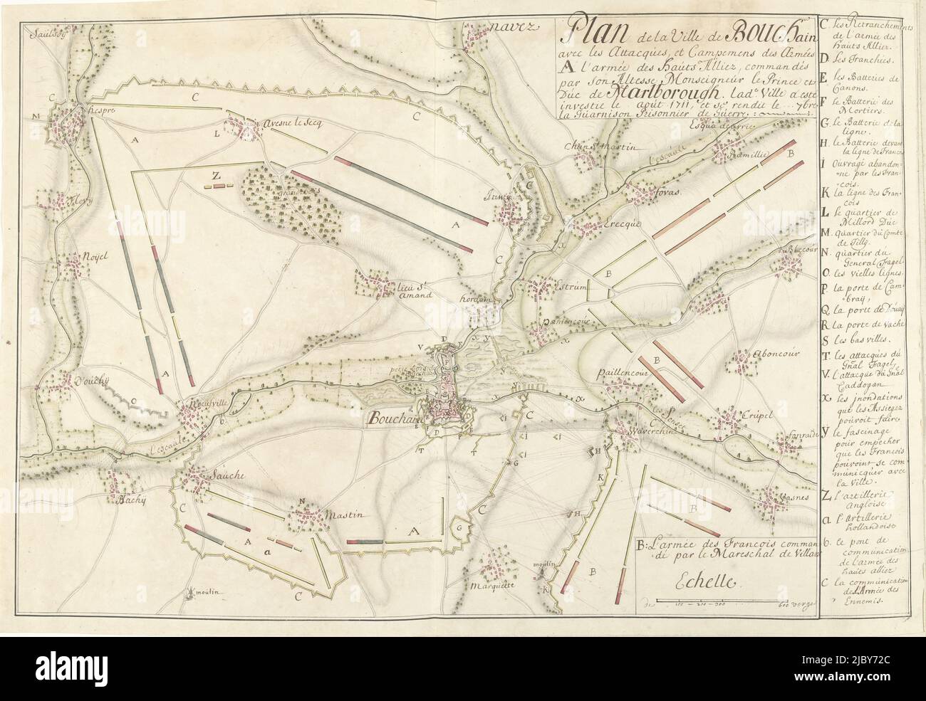 Estampe Carte du Bataille de Bouchain 12 septembre 1711 Estampe Carte du Bataille de Bouchain 12 septembre 1711