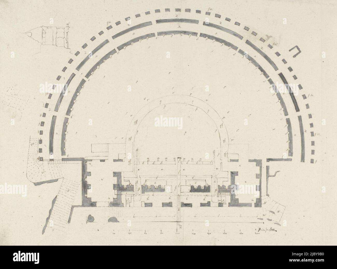 Plan of the theater of Taormine, anonymous, 1778, Drawing from the album 'Voyage en Italie, en Sicile et à Malte', 1778., draughtsman: anonymous, intermediary draughtsman: anonymous, 1778, paper, brush, pen, h 374 mm × w 510 mm Stock Photo