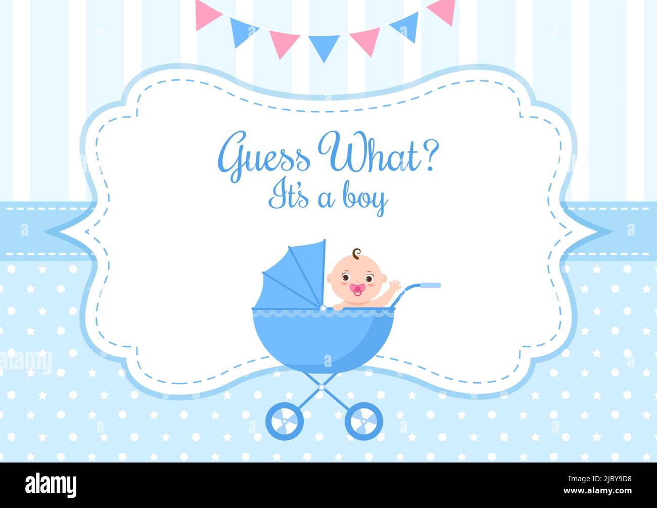 Birth Photo is it a Boy with a Baby Image and Blue Color Background Cartoon Illustration for Greeting Card or Signboard Stock Vector