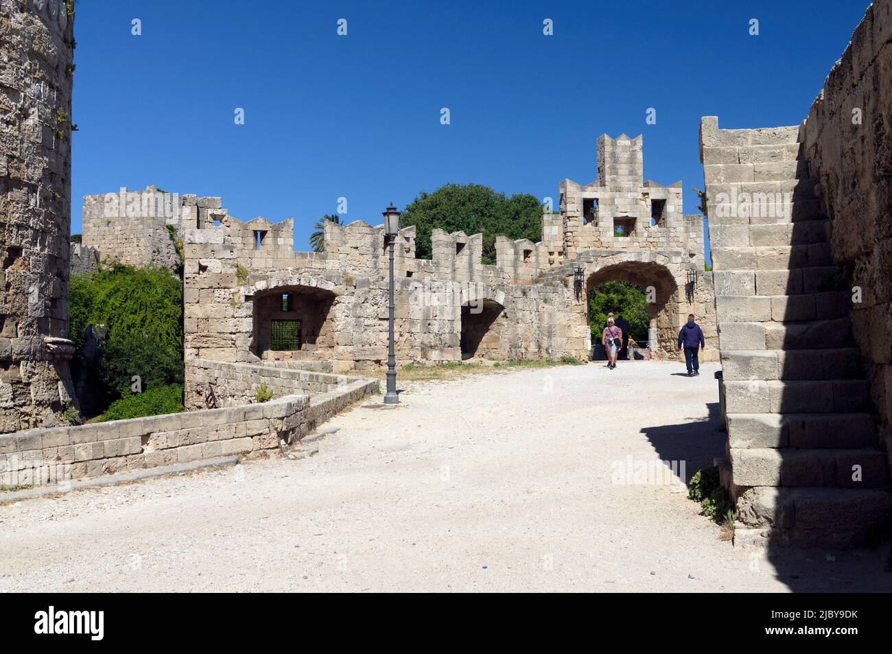 Castle Walls, Rhodes Old Town, Rhodes Island, Greece, Dodecanese Stock Photo