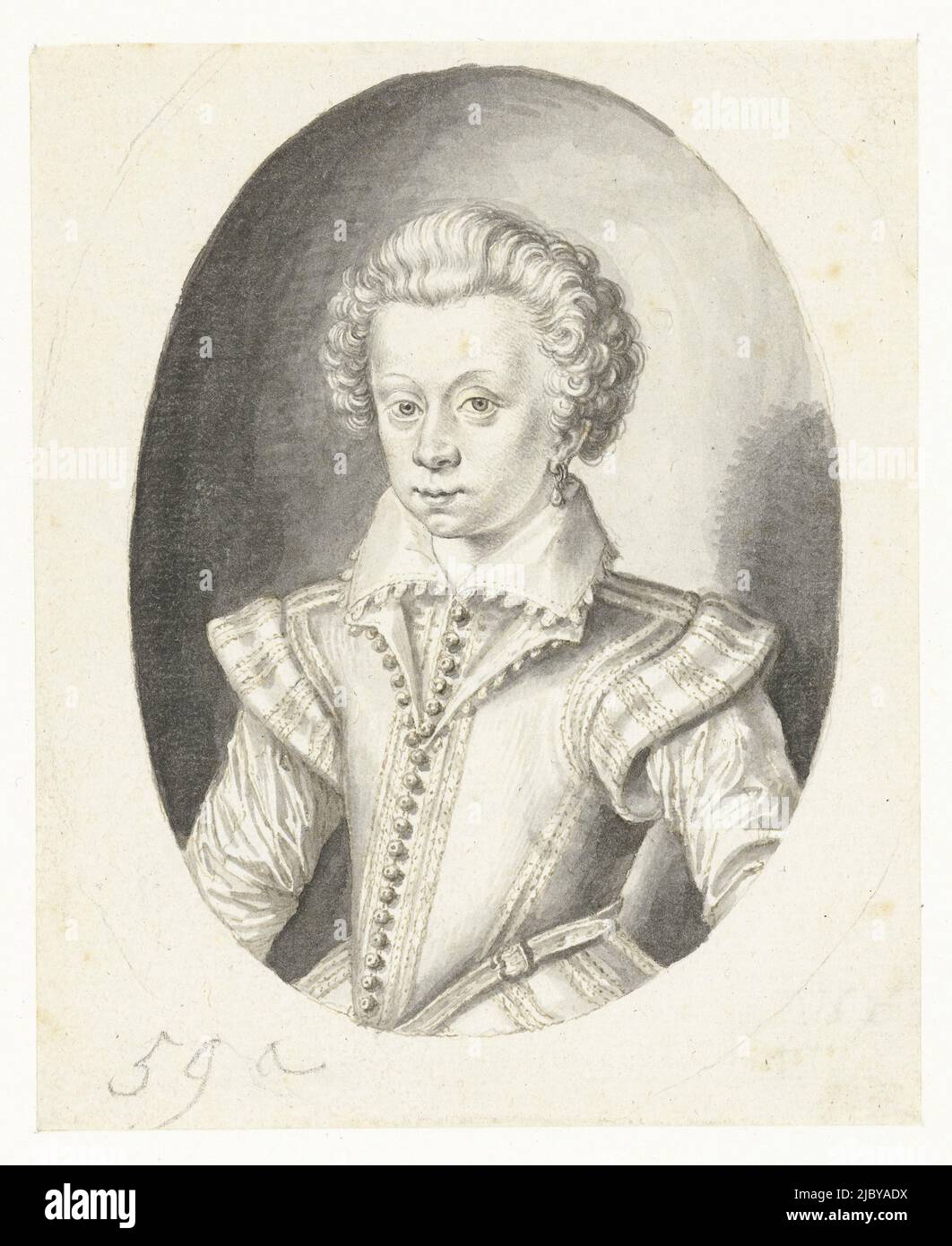 Portrait of Henri de Bourbon, Prince de Condé, Jacob de Gheyn (II), 1594 - 1599, Design for a print., draughtsman: Jacob de Gheyn (II), 1594 - 1599, paper, pen, brush, h 94 mm × w 77 mm Stock Photo