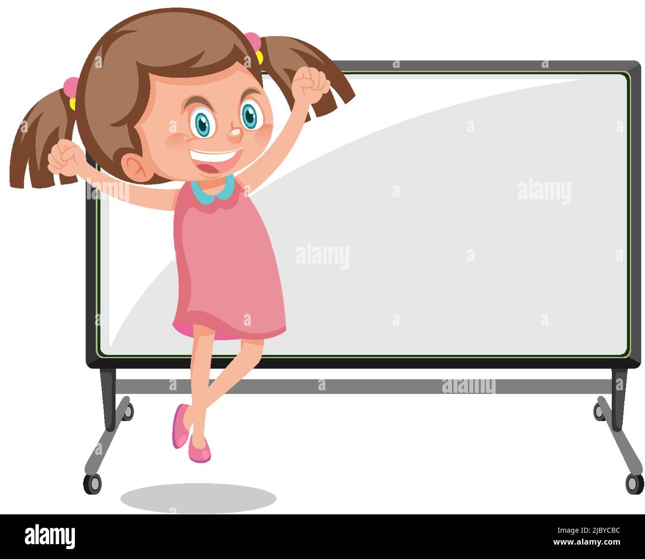 Cute girl holding blank board in cartoon style illustration Stock ...