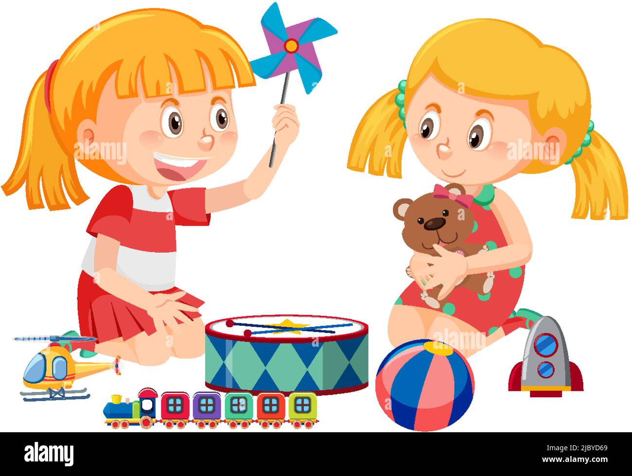 Girls playing toys on white background illustration Stock Vector Image ...