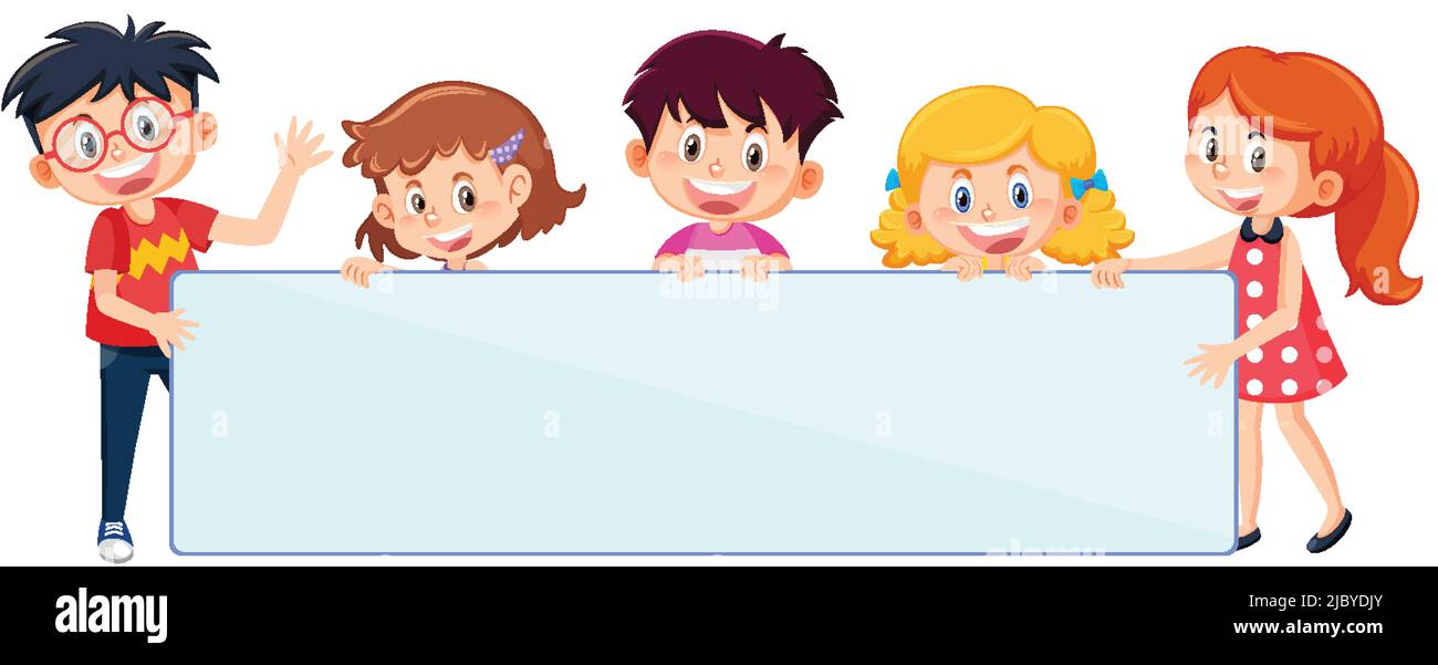 Children with blank board in cartoon style illustration Stock Vector ...