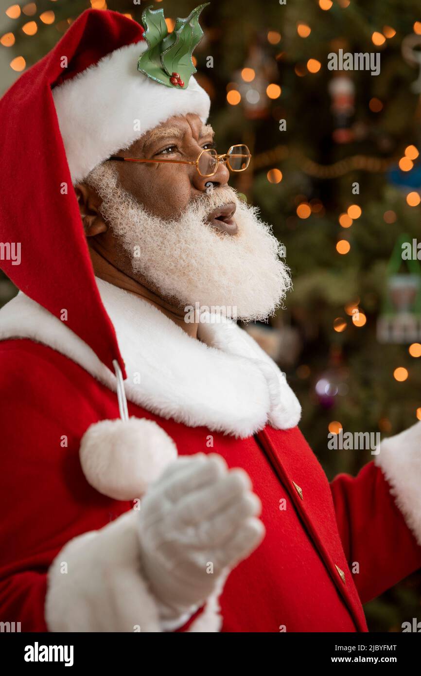 Portrait of Black Santa Claus Stock Photo