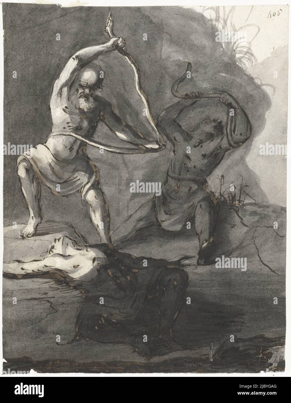 Laocoön and his sons (?), Moses ter Borch, c. 1661 - c. 1662, draughtsman: Moses ter Borch, Zwolle, c. 1661 - c. 1662, paper, brush, h 210 mm × w 161 mm Stock Photo