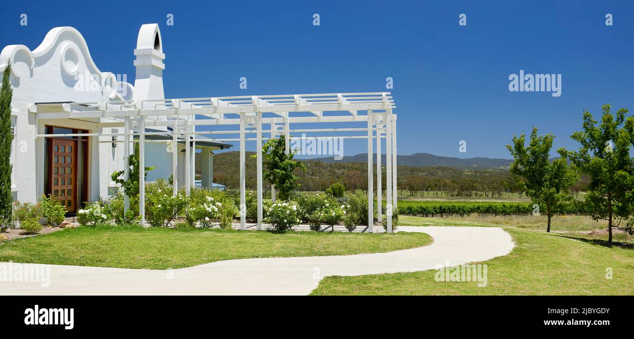 Front entrance of Homestead on Vineyard Stock Photo