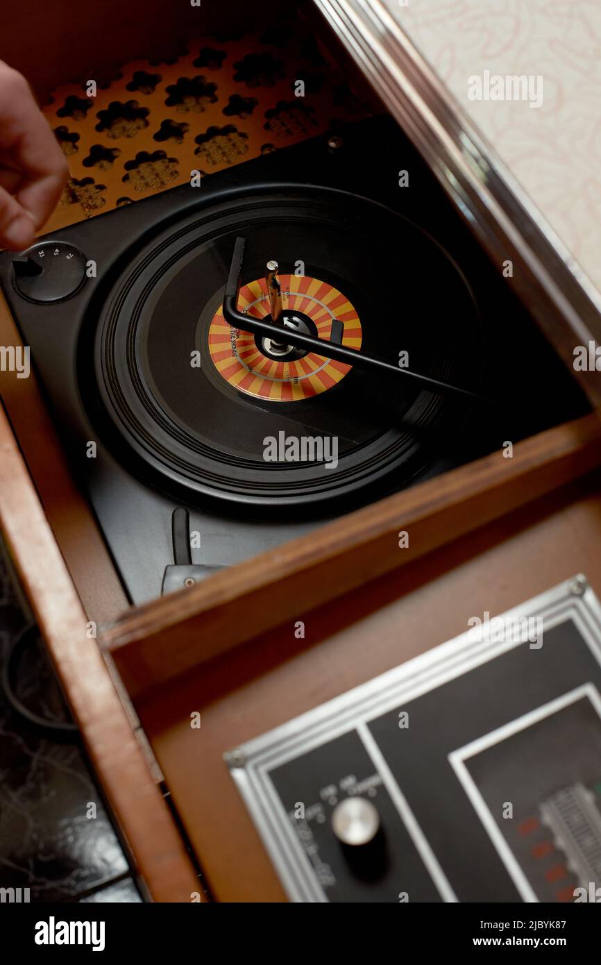 Detail of a vintage record player Stock Photo Alamy