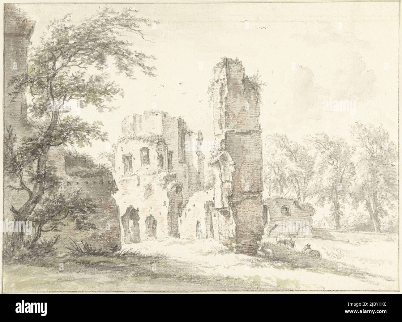Ruin of Rijnsburg, Egbert van Drielst, 1803, draughtsman: Egbert van Drielst, 1803, paper, brush, h 325 mm × w 442 mm Stock Photo