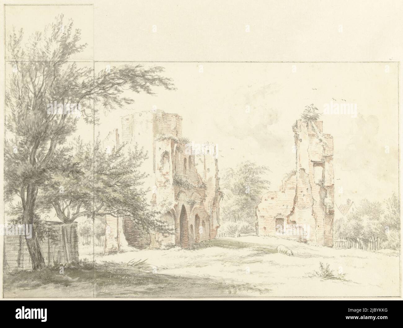Ruin of Rijnsburg, Egbert van Drielst, 1803, draughtsman: Egbert van Drielst, 1803, paper, brush, h 357 mm × w 480 mm Stock Photo