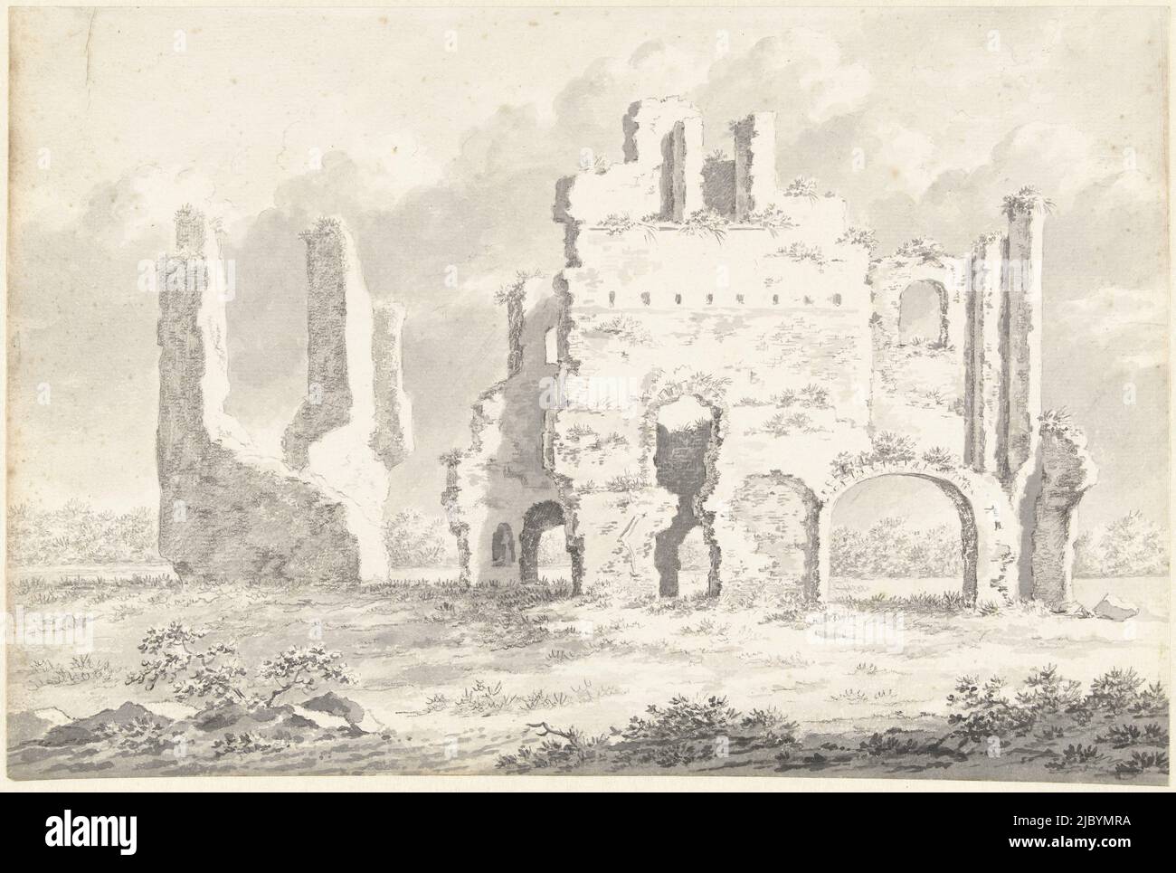 Ruin of the Abbey of Rijnsburg, Gerardus Johannes Verburgh, 1812, draughtsman: Gerardus Johannes Verburgh, 1812, paper, pen, brush, h 224 mm × w 333 mm Stock Photo