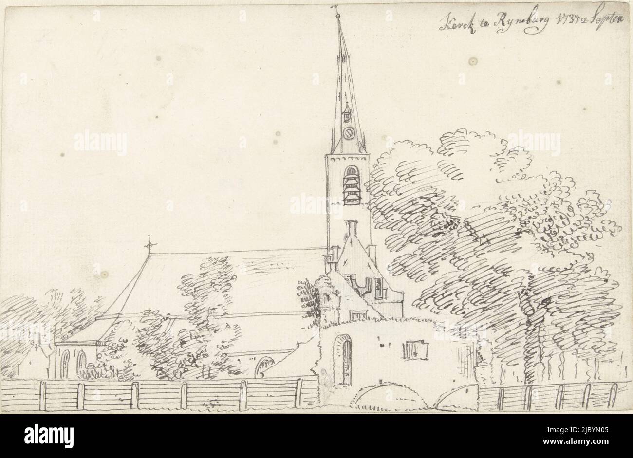 The church at Rijnsburg, Cornelis Pronk, 1737, draughtsman: Cornelis Pronk, 2-Sep-1737, paper, pen, h 132 mm × w 203 mm Stock Photo
