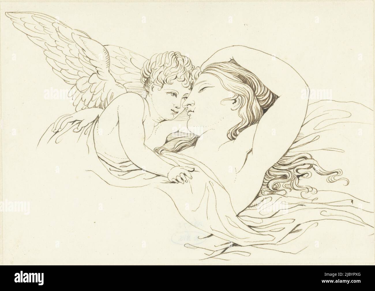 Reclining Venus with Cupid, David Pièrre Giottino Humbert de Superville, 1780 - 1849, draughtsman: David Pièrre Giottino Humbert de Superville, 1780 - 1849, paper, pen, h 142 mm × w 200 mm Stock Photo