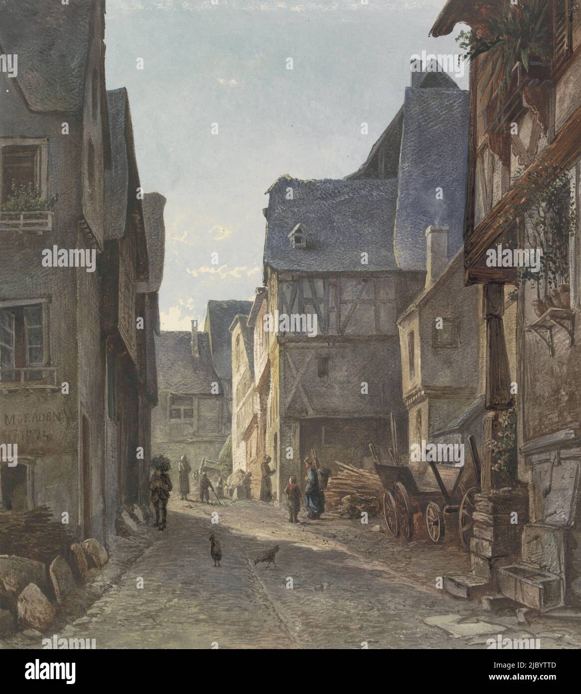 View at Pünderich, on the Mosel, Marinus van Raden, 1874, draughtsman: Marinus van Raden, 1874, paper, brush, h 432 mm × w 385 mm Stock Photo