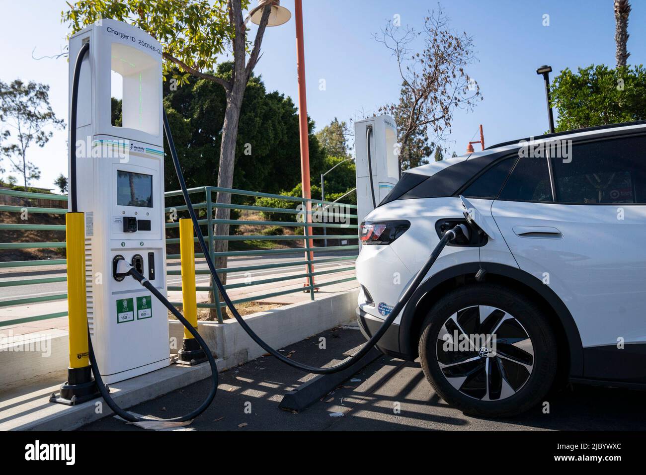 Electric vehicle charging stations in San Diego, California June 8