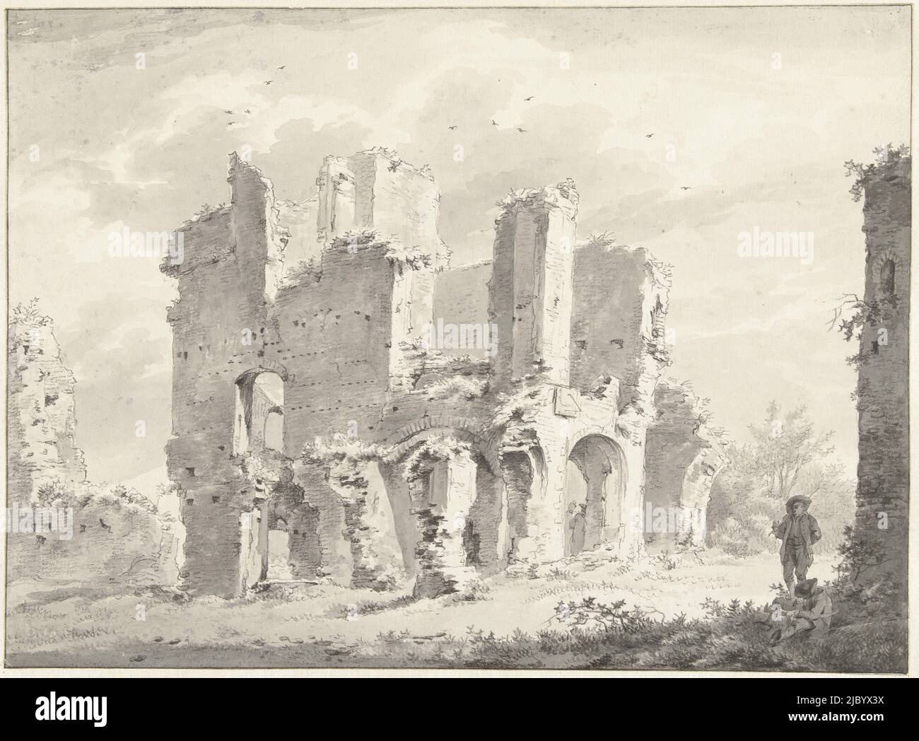 Remains of the abbey at Rijnsburg, Hermanus van Brussel, 1802, draughtsman: Hermanus van Brussel, 1802, paper, brush, h 242 mm × w 328 mm Stock Photo