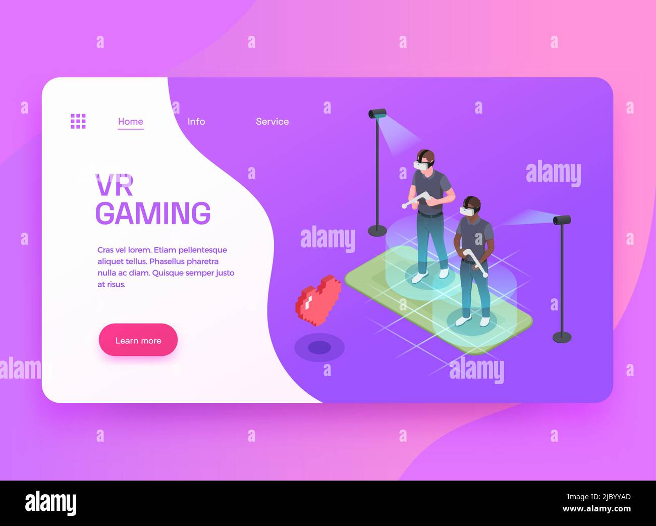Virtual augmented mixed reality gaming entertainment isometric landing page design with two players in headsets vector illustration Stock Vector