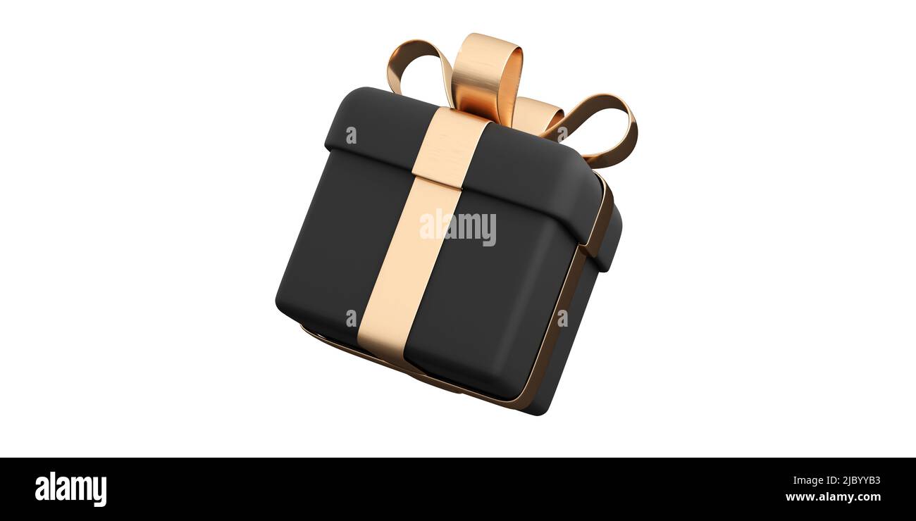 Realistic black gift box with golden ribbon bow. Concept of abstract ...