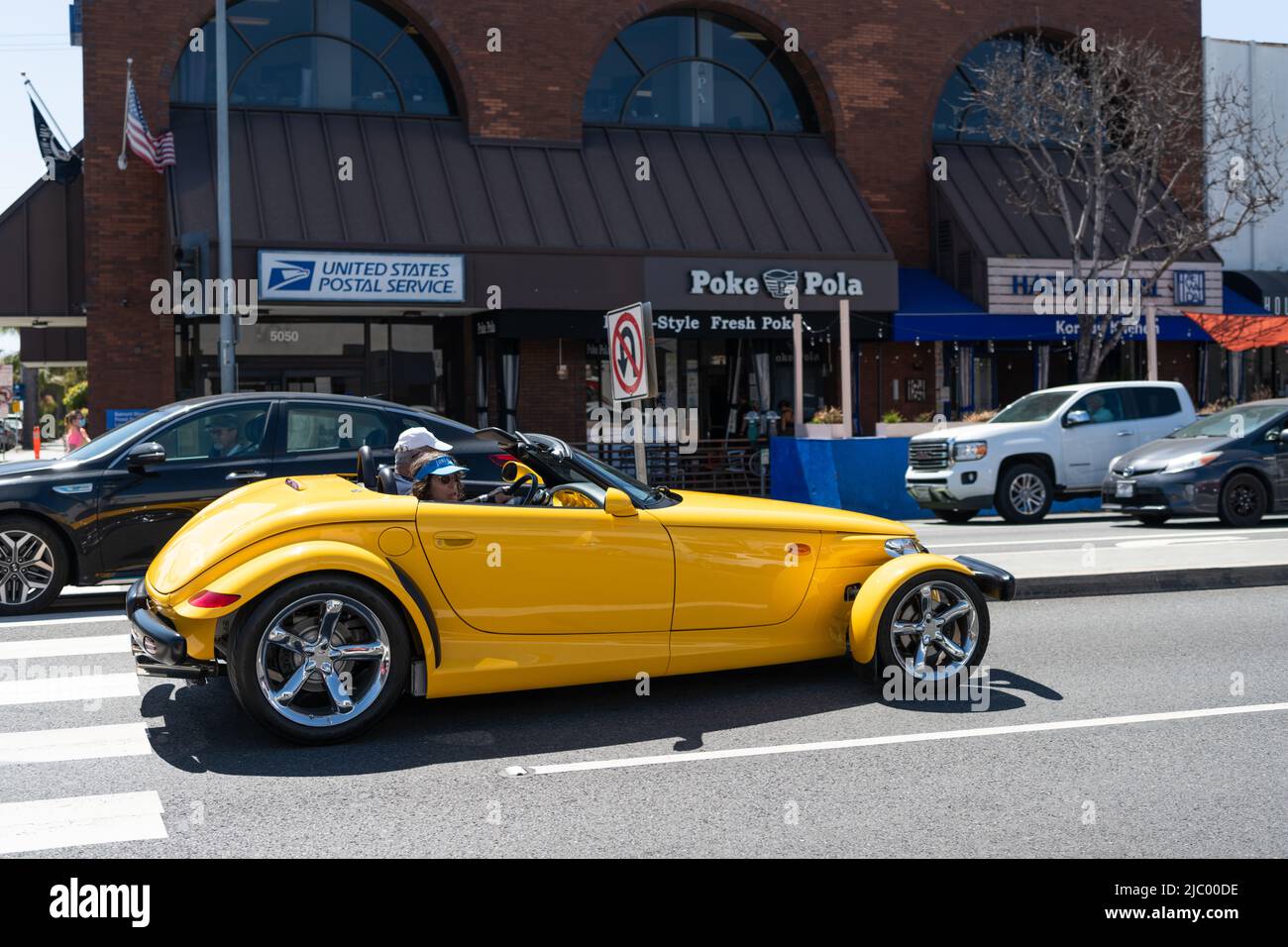Long Beach, California USA - March 31, 2021: classic vehicle of yellow Chrysler Plymouth Prowler Stock Photo