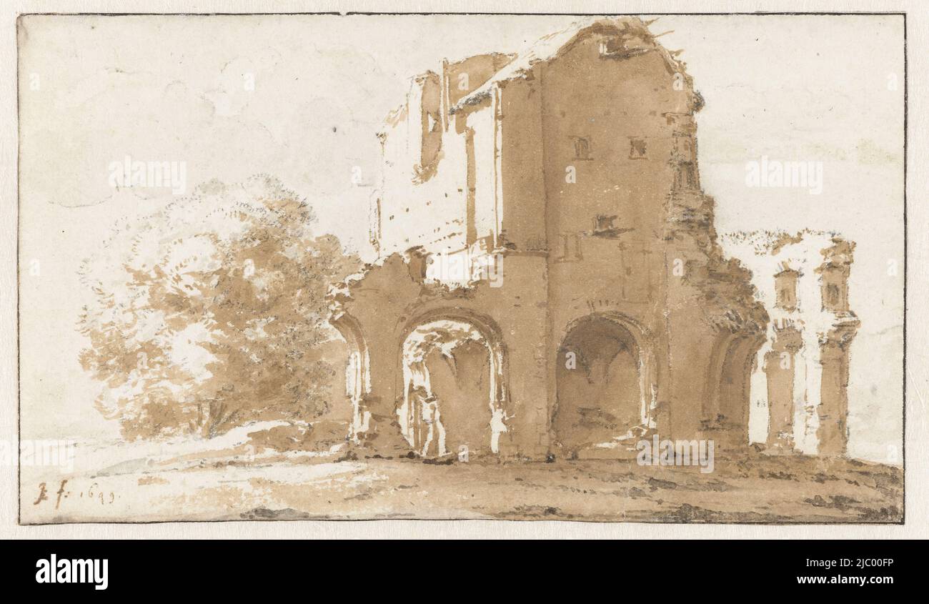 Ruins of the abbey of Rijnsburg, Jan de Bisschop, 1649, draughtsman: Jan de Bisschop, 1649, paper, brush, brush, h 91 mm × w 157 mm Stock Photo