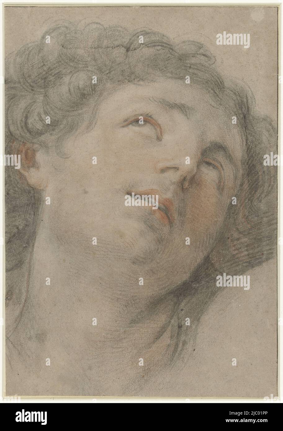 Head of Saint Sebastian looking up, Guido Reni, 1585 - 1692, Guido Reni, draughtsman: anonymous, 1585 - 1692, paper, h 352 mm × w 245 mm Stock Photo