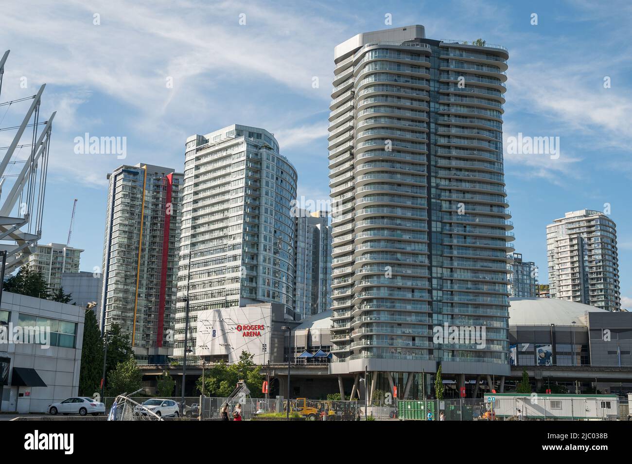 The downtown Vancouver skyline with the Yaletown towers and Rogers Arena.  Vancouver BC, Canada. Stock Photo