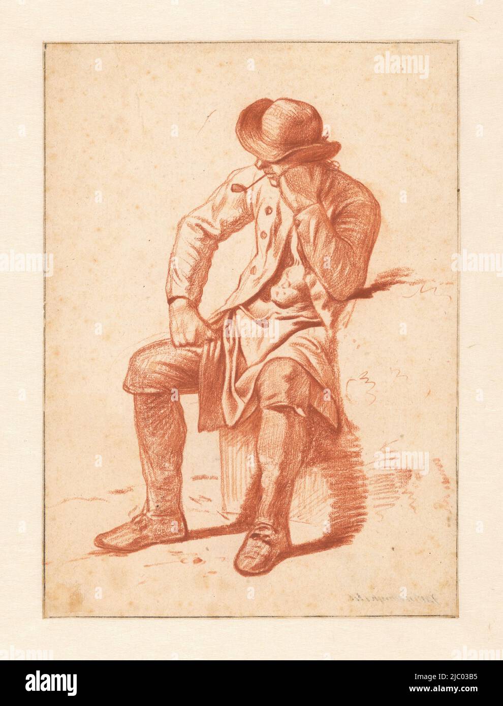 Seated farmer smoking pipe, Wouter Johannes van Troostwijk, 1806, draughtsman: Wouter Johannes van Troostwijk, 1806, paper, h 246 mm × w 177 mm Stock Photo