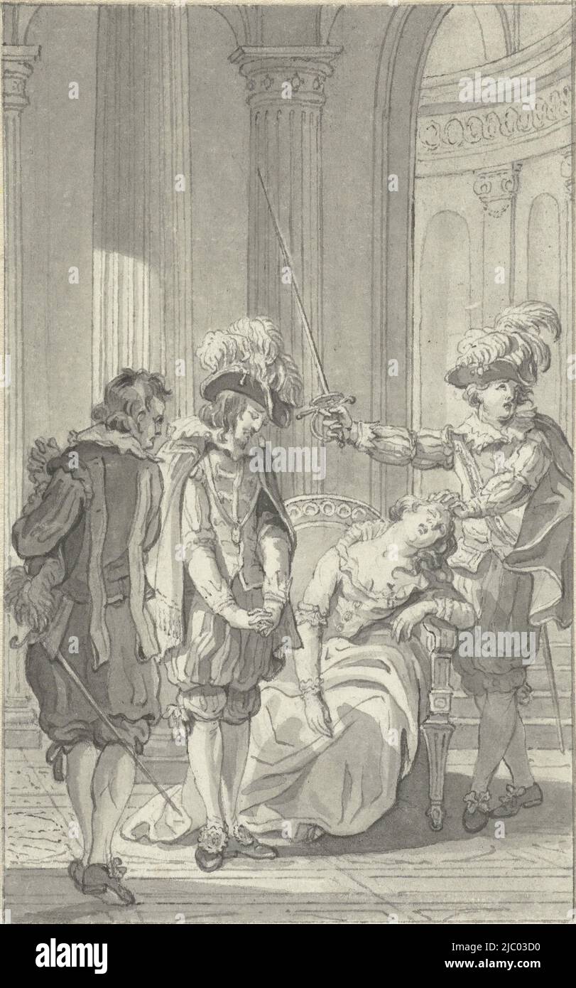 Illustration for the play Ines de Castro by Rhijnvis Feith, Reinier Vinkeles (I), 1793, draughtsman: Reinier Vinkeles (I), 1793, paper, pen, brush, h 129 mm × w 81 mm Stock Photo