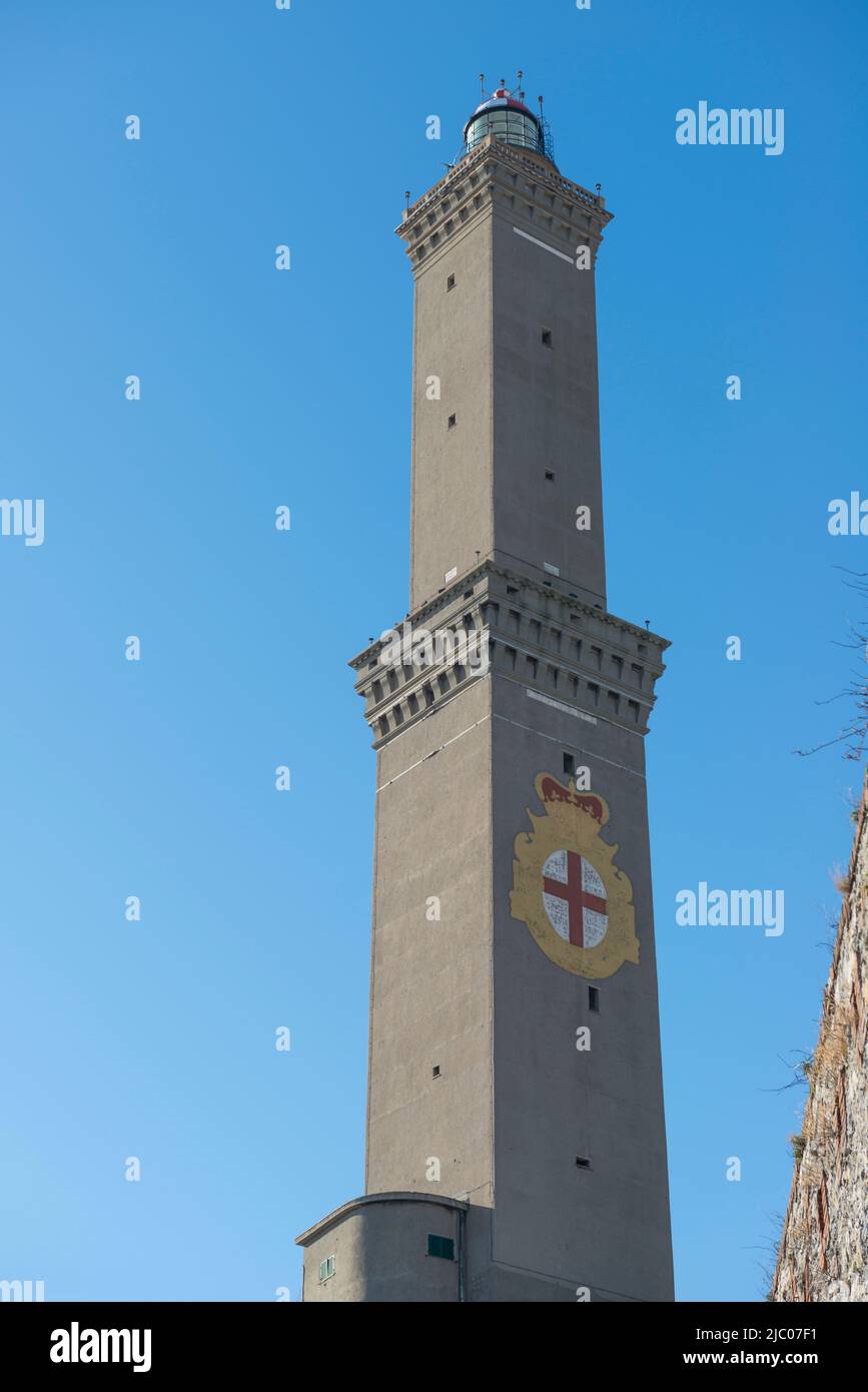 Lighthouse of Genoa is the Tallest Lighthouses in the World, Lanterna di Genova in a Sunny Day in Liguria, Italy. Stock Photo